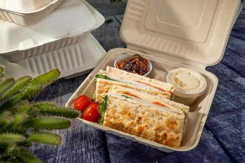 Eland 9x9 Compostable To Go Containers [50-Pack]|Biodegradable Clamshell Take Out Food Containers | PFAS-Free | Perfect for Carryout and Takeout - Natural(EL-19091BN) in Saudi Arabia