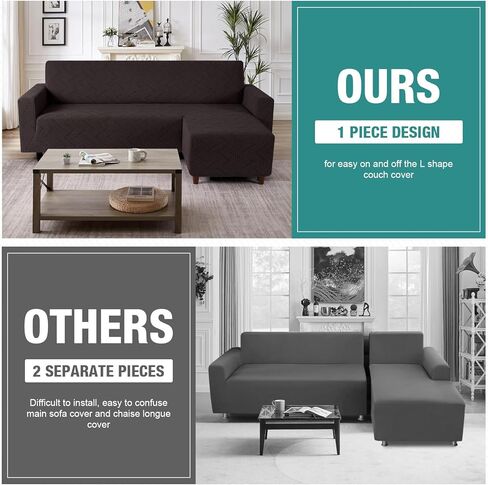 غطاء أريكة قابل للتمدد من Ruaozz على شكل حرف L قطعة واحدة غطاء أريكة مع كرسي استرخاء يمين على شكل حرف L غطاء أريكة منزلق قابل للغسل من قماش الجاكار الناعم مع قطعتين من أغطية الوسائد، رمادي in Kuwait