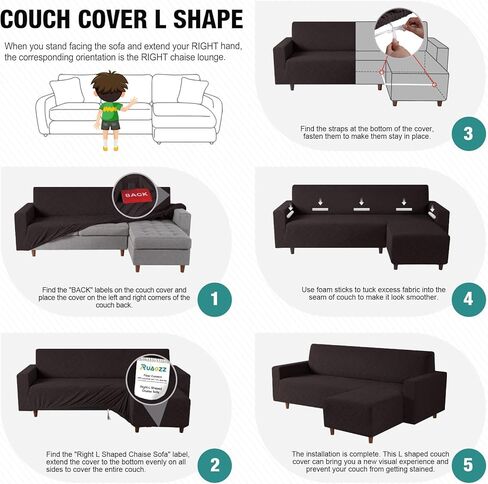 غطاء أريكة قابل للتمدد من Ruaozz على شكل حرف L قطعة واحدة غطاء أريكة مع كرسي استرخاء يمين على شكل حرف L غطاء أريكة منزلق قابل للغسل من قماش الجاكار الناعم مع قطعتين من أغطية الوسائد، رمادي in Kuwait