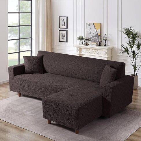 غطاء أريكة قابل للتمدد من Ruaozz على شكل حرف L قطعة واحدة غطاء أريكة مع كرسي استرخاء يمين على شكل حرف L غطاء أريكة منزلق قابل للغسل من قماش الجاكار الناعم مع قطعتين من أغطية الوسائد، رمادي in Kuwait