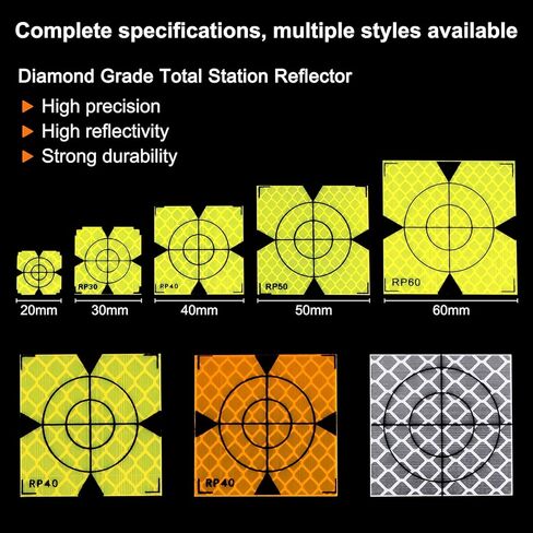 HARFINGTON 20pcs Survey Reflector Sheets 60mm Self-Adhesive Reflective Tape Survey Target Mark for Total Stations, Green in Saudi Arabia