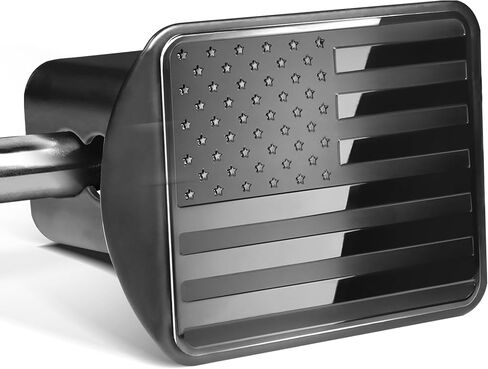 غطاء جهاز استقبال وصلة المقطورة المعدنية مقاس 2 بوصة من Anley - شعار العلم الأمريكي الأسود الوطني - طلاء كهربائي مقاوم للصدأ - متوافق مع جهاز استقبال وصلة الجر القياسي 2 بوصة للسيارة والشاحنة وجيب وRV in Kuwait