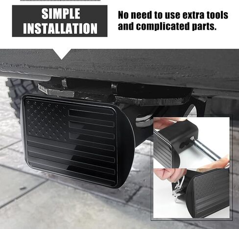 غطاء جهاز استقبال وصلة المقطورة المعدنية مقاس 2 بوصة من Anley - شعار العلم الأمريكي الأسود الوطني - طلاء كهربائي مقاوم للصدأ - متوافق مع جهاز استقبال وصلة الجر القياسي 2 بوصة للسيارة والشاحنة وجيب وRV in Kuwait