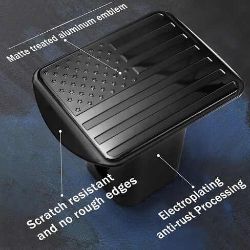 غطاء جهاز استقبال وصلة المقطورة المعدنية مقاس 2 بوصة من Anley - شعار العلم الأمريكي الأسود الوطني - طلاء كهربائي مقاوم للصدأ - متوافق مع جهاز استقبال وصلة الجر القياسي 2 بوصة للسيارة والشاحنة وجيب وRV in Kuwait