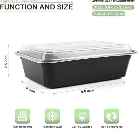 مركز لوحة MBC MAT، 50 عبوة (38 أونصة) حاوية طعام مكونة من حجرة واحدة - حاوية طعام مستطيلة الشكل مع صندوق غداء محمول بغطاء - قابل للتكديس - خالٍ من البيسفينول A - مجمد / ميكروويف / غسالة أطباق آمن - تخزين قابل لإعادة الاستخدام in Kuwait