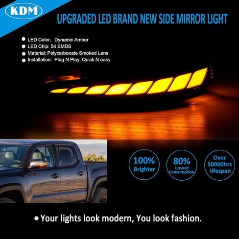 KDM LED Sequential Side Mirror Reflector Light Compatible with Toyota Tacoma Rav4 2016-2023,Highlander 2020-2024,Alphard Vellfire Turn Signal Rearview Indicator Lamp,Smoked Lens Dynamic Amber,2Pack in Saudi Arabia