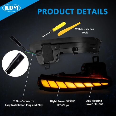 KDM LED Sequential Side Mirror Reflector Light Compatible with Toyota Tacoma Rav4 2016-2023,Highlander 2020-2024,Alphard Vellfire Turn Signal Rearview Indicator Lamp,Smoked Lens Dynamic Amber,2Pack in Saudi Arabia