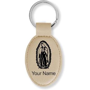 LaserGram Oval Keychain, Virgen de Guadalupe, Personalized Engraving Included (Black with Gold) in Kuwait