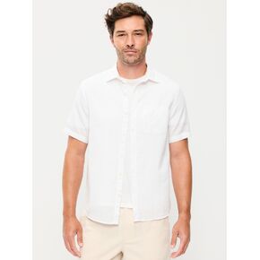 قميص Old Navy كلاسيكي مناسب للاستخدام اليومي من مزيج الكتان - كالا ليلي أبيض in Kuwait