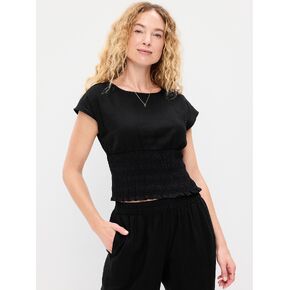 Old Navy Linen-Blend Short-Sleeve Smocked Top - Black Jack in Saudi Arabia