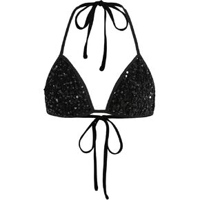 OYOANGLE Women's Sparkling Sequin Crop Halter Tops Tie Backless Micro Triangle Bra Y2K Rave Tops in Saudi Arabia