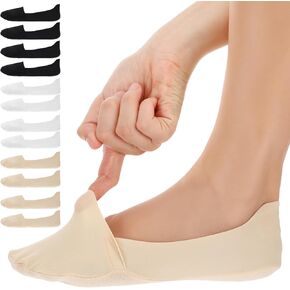 6 أزواج من الجوارب بدون عرض للنساء من Wanmu، جوارب غير مرئية من النايلون غير قابلة للانزلاق، جورب رقيق حريري ببطانة منخفضة للأحذية المسطحة والأحذية بدون كعب (أبيض، أسود، جلد) in Kuwait