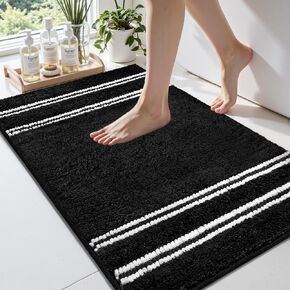 Arenarug Bathroom Rugs 17x24 Extra Soft Absorbent Bath Mat Chenille Non Slip Shower Mat Rubber Backing Machine Washable Bath Mats for Bathroom Shaggy Black Bath Rugs for Tub, Hallway in Saudi Arabia