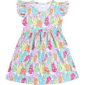 Easter Toddler Girl Dress Bunny Eggs Rabbit Print Short Sleeve Outfits 3-8Y in Saudi Arabia