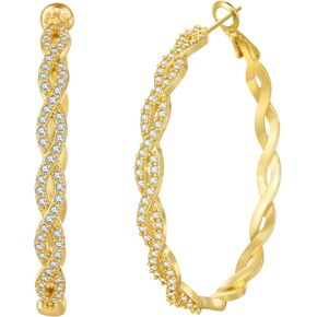 Senteria حلق من الفضة الاسترليني للنساء لا يسبب الحساسية S925 أقراط حلقية فضية خفيفة الوزن كبيرة ملتوية حلق مع زركونيا مكعب AAAAA للنساء 30/40/50/60 مم in Kuwait