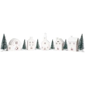 Mark Feldstein & Associates Village with Trees Winter White Glazed Porcelain Holiday Tabletop Figurines, Set of 11, 7 Inch in Kuwait