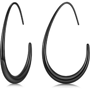 أقراط دائرية على شكل دمعة مطلية بالذهب عيار 14 قيراط من سوفيسي للنساء، خفيفة الوزن من الفولاذ المقاوم للصدأ بيضاوية الشكل تسحب من خلال أقراط دائرية ذهبية للنساء in Kuwait