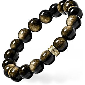 GUXI-Holy Feather Gold Obsidian Bracelet Premium Silver Obsidian Mens Bracelet Handmade Natural High Net Body Purity Beaded Bracelets Vintage Jewelry Protection Bracelet Boyfriend Gifts in Saudi Arabia