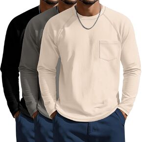 Neer 3 Pack Men's Big and Tall Shirts Long Sleeve Crew Neck Raglan Tops XL-7XL Plus Size Loose Casual Tees with Pocket in Saudi Arabia