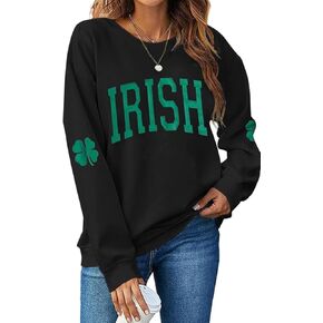 omzura Womens Irish Clover St Patricks Day Sweatshirt Lucky Shamrock Long Sleeve Casual Pullover Graphic Top in Saudi Arabia