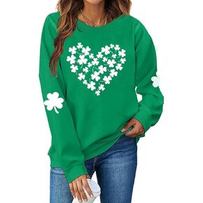 omzura Womens Irish Clover St Patricks Day Sweatshirt Lucky Shamrock Long Sleeve Casual Pullover Graphic Top in Kuwait
