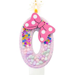 ToonGlow 3rd Pink Number Birthday Candle with Bow, Cute Cake Topper Decor with Gemstone Accents, Pink and White Birthday Cake Candle for Party Celebrations(Number 3) in Saudi Arabia