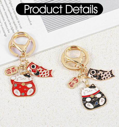 سلسلة مفاتيح يابانية من ValueBargain، قطعتين من سلسلة مفاتيح Lucky Cat للنساء والفتيات والأطفال (أحمر وأسود) in Saudi Arabia