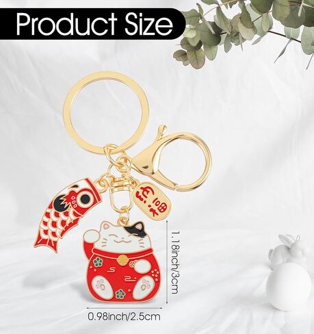 سلسلة مفاتيح يابانية من ValueBargain، قطعتين من سلسلة مفاتيح Lucky Cat للنساء والفتيات والأطفال (أحمر وأسود) in Saudi Arabia