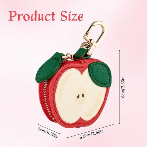 Cute Fruit Coin Purse Charm, Mini Fruit Leather Bag Key Ring Keychain Y2K Zipper Purse Pouch Keyring for Women Coin Storage Gift Backpack Handbag Accessories (Apple) in Saudi Arabia