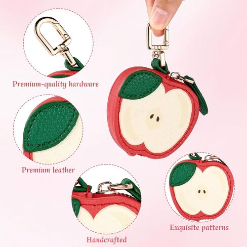 Cute Fruit Coin Purse Charm, Mini Fruit Leather Bag Key Ring Keychain Y2K Zipper Purse Pouch Keyring for Women Coin Storage Gift Backpack Handbag Accessories (Apple) in Saudi Arabia