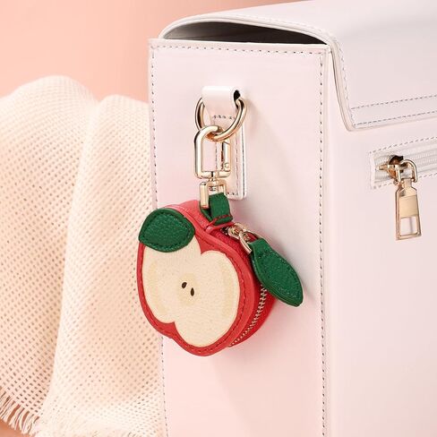 Cute Fruit Coin Purse Charm, Mini Fruit Leather Bag Key Ring Keychain Y2K Zipper Purse Pouch Keyring for Women Coin Storage Gift Backpack Handbag Accessories (Apple) in Saudi Arabia