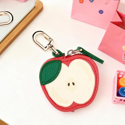 Cute Fruit Coin Purse Charm, Mini Fruit Leather Bag Key Ring Keychain Y2K Zipper Purse Pouch Keyring for Women Coin Storage Gift Backpack Handbag Accessories (Apple) in Saudi Arabia