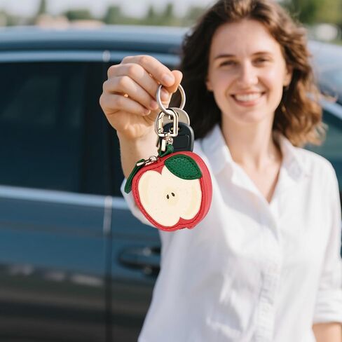 Cute Fruit Coin Purse Charm, Mini Fruit Leather Bag Key Ring Keychain Y2K Zipper Purse Pouch Keyring for Women Coin Storage Gift Backpack Handbag Accessories (Apple) in Saudi Arabia