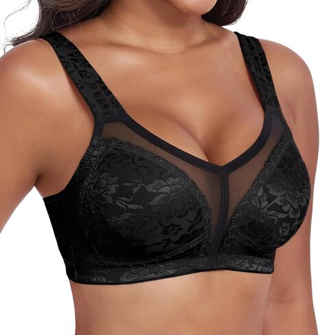Full Coverage Minimizer Bras for Women Comfort Wirefree Plus Size Non Padded Large Busts Lace Jacquard in Saudi Arabia
