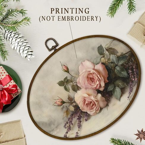 nvucamd ريفي الوردي روز الأزهار البيضاوي جدار الفن ديكور مؤطرة، خمر الوردي زهرة قماش يطبع جدار الفن، مزرعة رث أنيقة الزهور شنقا الديكور لمعرض الحمام غرفة نوم غرفة المعيشة، 11.3x8.7 في in Kuwait