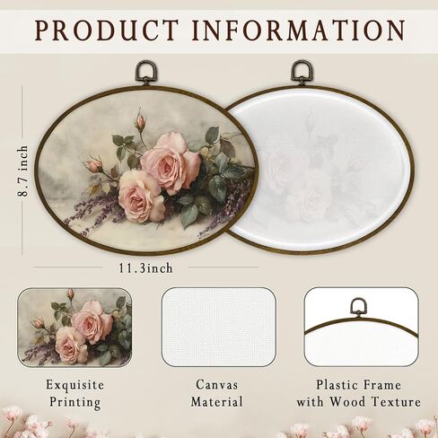 nvucamd ريفي الوردي روز الأزهار البيضاوي جدار الفن ديكور مؤطرة، خمر الوردي زهرة قماش يطبع جدار الفن، مزرعة رث أنيقة الزهور شنقا الديكور لمعرض الحمام غرفة نوم غرفة المعيشة، 11.3x8.7 في in Kuwait