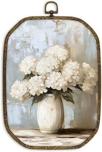 nvucamd ريفي الوردي روز الأزهار البيضاوي جدار الفن ديكور مؤطرة، خمر الوردي زهرة قماش يطبع جدار الفن، مزرعة رث أنيقة الزهور شنقا الديكور لمعرض الحمام غرفة نوم غرفة المعيشة، 11.3x8.7 في in Kuwait