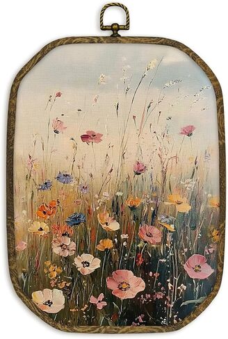 nvucamd ريفي الوردي روز الأزهار البيضاوي جدار الفن ديكور مؤطرة، خمر الوردي زهرة قماش يطبع جدار الفن، مزرعة رث أنيقة الزهور شنقا الديكور لمعرض الحمام غرفة نوم غرفة المعيشة، 11.3x8.7 في in Kuwait