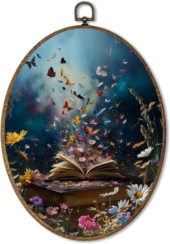 AEHIE Magical Butterfly Book Oval Wall Art Decor, Cottagecore Butterfly Bookish Canvas Artwork Framed, Book Lovers Gifts Picture Oval Wall Art for Library Reading Nook Corner Room Decor, 11x8.5 Inches Sculptures, Wall Sculptures in Saudi Arabia