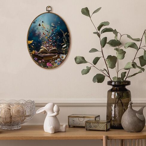 AEHIE Magical Butterfly Book Oval Wall Art Decor, Cottagecore Butterfly Bookish Canvas Artwork Framed, Book Lovers Gifts Picture Oval Wall Art for Library Reading Nook Corner Room Decor, 11x8.5 Inches Sculptures, Wall Sculptures in Saudi Arabia