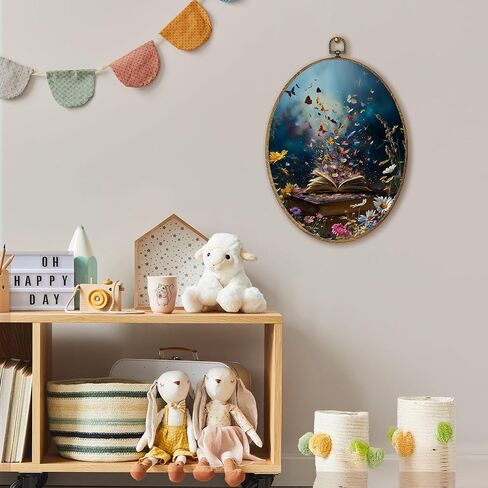 AEHIE Magical Butterfly Book Oval Wall Art Decor, Cottagecore Butterfly Bookish Canvas Artwork Framed, Book Lovers Gifts Picture Oval Wall Art for Library Reading Nook Corner Room Decor, 11x8.5 Inches Sculptures, Wall Sculptures in Saudi Arabia