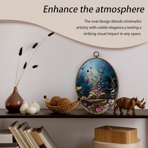 AEHIE Magical Butterfly Book Oval Wall Art Decor, Cottagecore Butterfly Bookish Canvas Artwork Framed, Book Lovers Gifts Picture Oval Wall Art for Library Reading Nook Corner Room Decor, 11x8.5 Inches Sculptures, Wall Sculptures in Saudi Arabia