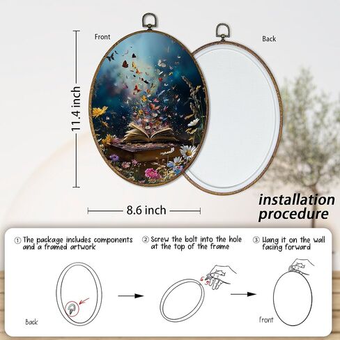 AEHIE Magical Butterfly Book Oval Wall Art Decor, Cottagecore Butterfly Bookish Canvas Artwork Framed, Book Lovers Gifts Picture Oval Wall Art for Library Reading Nook Corner Room Decor, 11x8.5 Inches Sculptures, Wall Sculptures in Saudi Arabia