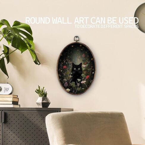 KTYHD Dark Academia Black Cat Botanical Oval Wall Art Decor,Vintage Botanical Gothic Moody Oval Canvas Wall Art,Dark Academia Wildflower Pictures Framed Decor for Kitche Home Bathroom Home Décor Products in Saudi Arabia