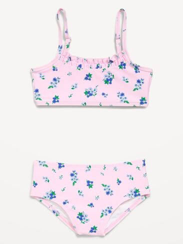 Old Navy Printed Ruffle-Trim Swim Set for Girls - Purple Floral in Saudi Arabia