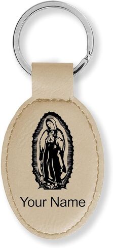 LaserGram Oval Keychain, Virgen de Guadalupe, Personalized Engraving Included (Black with Gold) in Kuwait