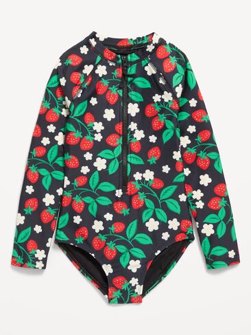 Old Navy Long-Sleeve Rashguard Swim One-Piece for Girls - Strawberry in Saudi Arabia