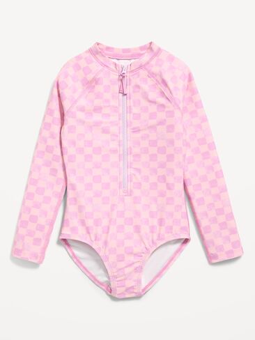 Old Navy Long-Sleeve Rashguard Swim One-Piece for Girls - Pink/Purple Check in Saudi Arabia