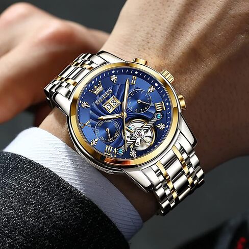 OLEVS Men Automatic Watch Mechanical Self Winding Watches for Men Skeleton Business Dress Luminous Waterproof Diamond Week Month in Saudi Arabia