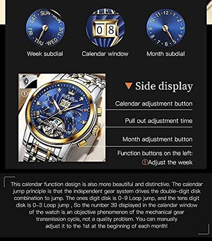 OLEVS Men Automatic Watch Mechanical Self Winding Watches for Men Skeleton Business Dress Luminous Waterproof Diamond Week Month in Saudi Arabia